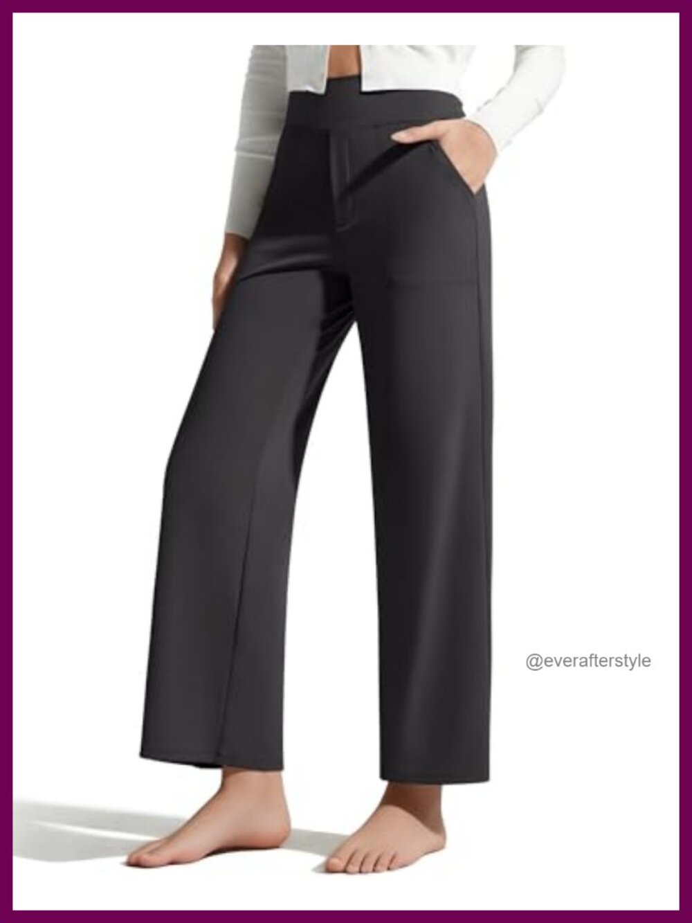 High Waist Wide Leg Yoga Pants with Pockets, 7/8 Length, High Stretch Nylon